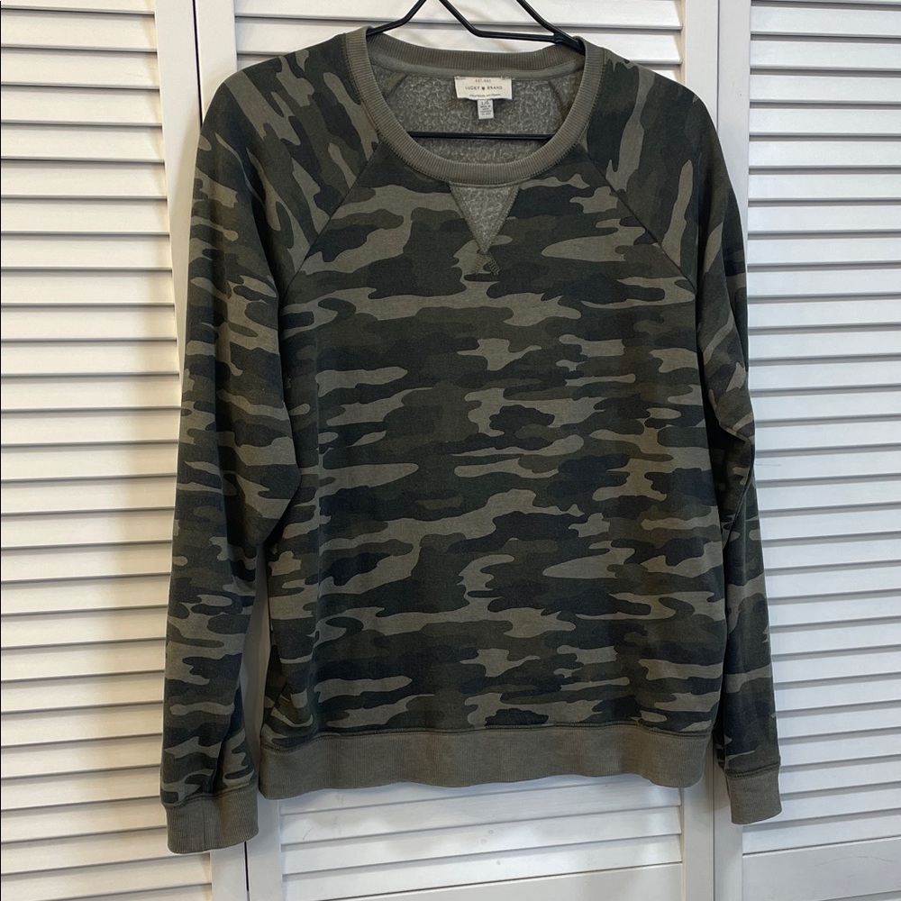 Lucky Brand Green Camouflage Crewneck Sweatshirt Size Large - Picture 2 of 8
